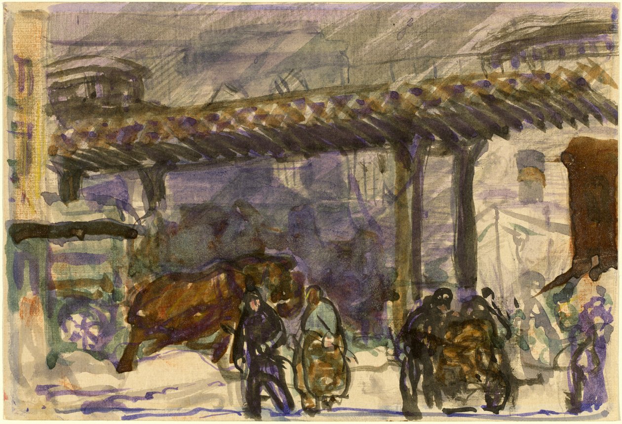 Una giornata invernale - sotto la ferrovia sopraelevata vicino al ponte di Brooklyn da George Bellows