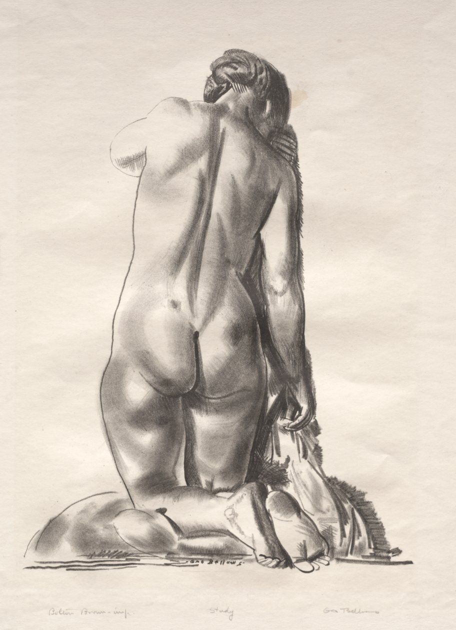 Studio di nudo, donna inginocchiata su un cuscino da George Bellows