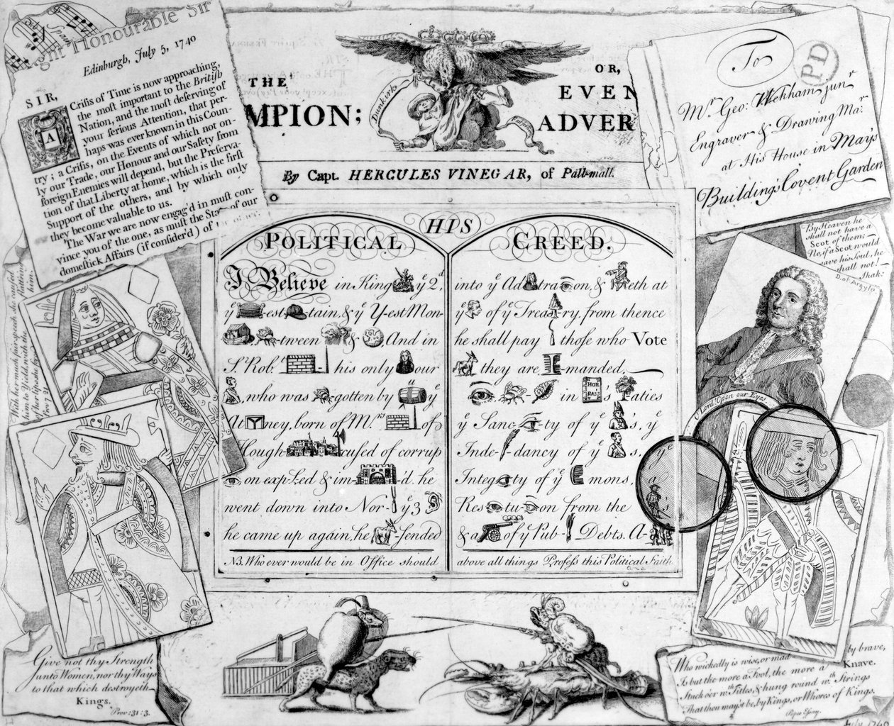 Il Campione, o Evening Advertiser di Cap. Hercules Vinegar di Pall Mall, 1744 da George Bickham