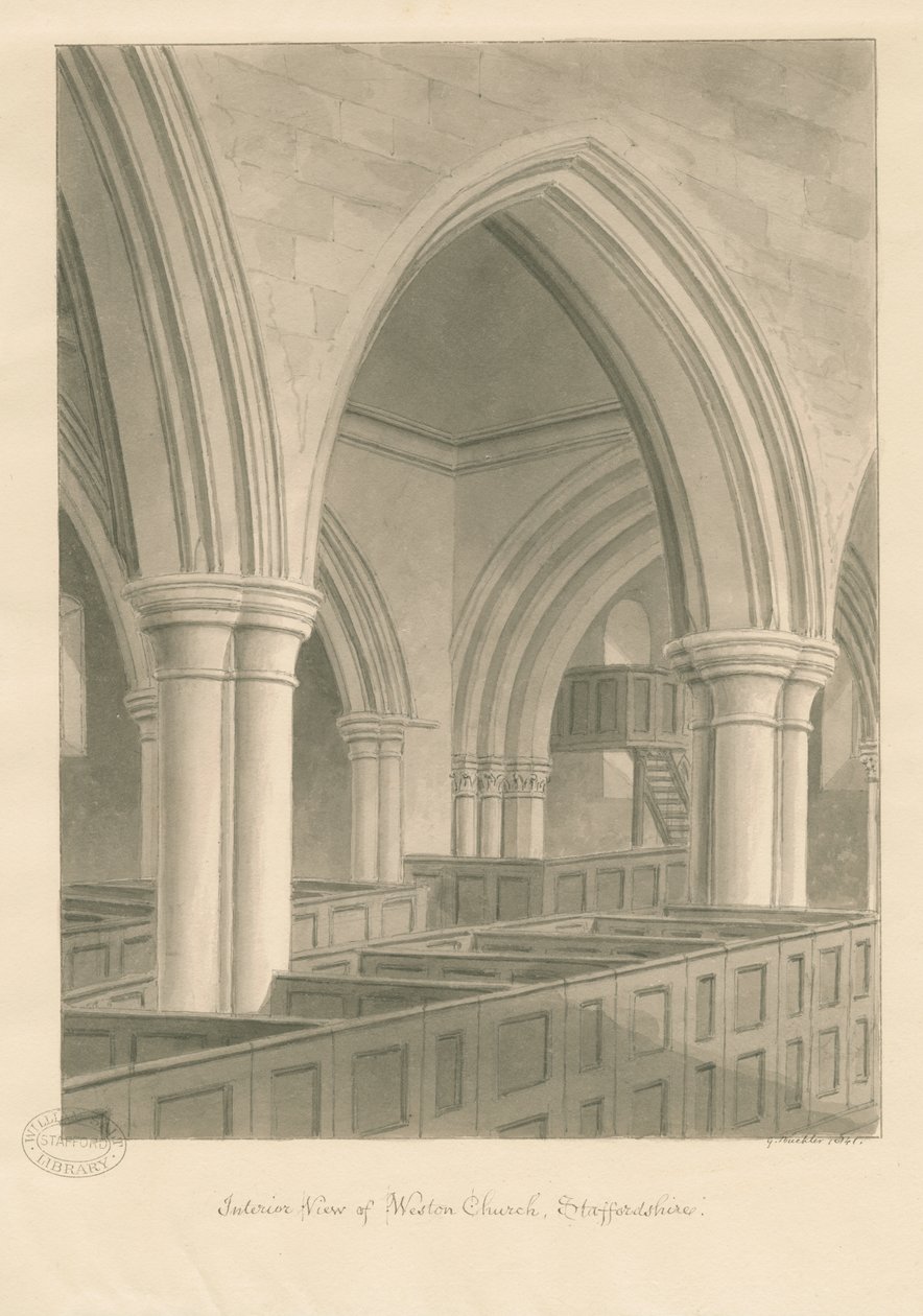 Interno della chiesa di Weston-on-Trent da George Buckler