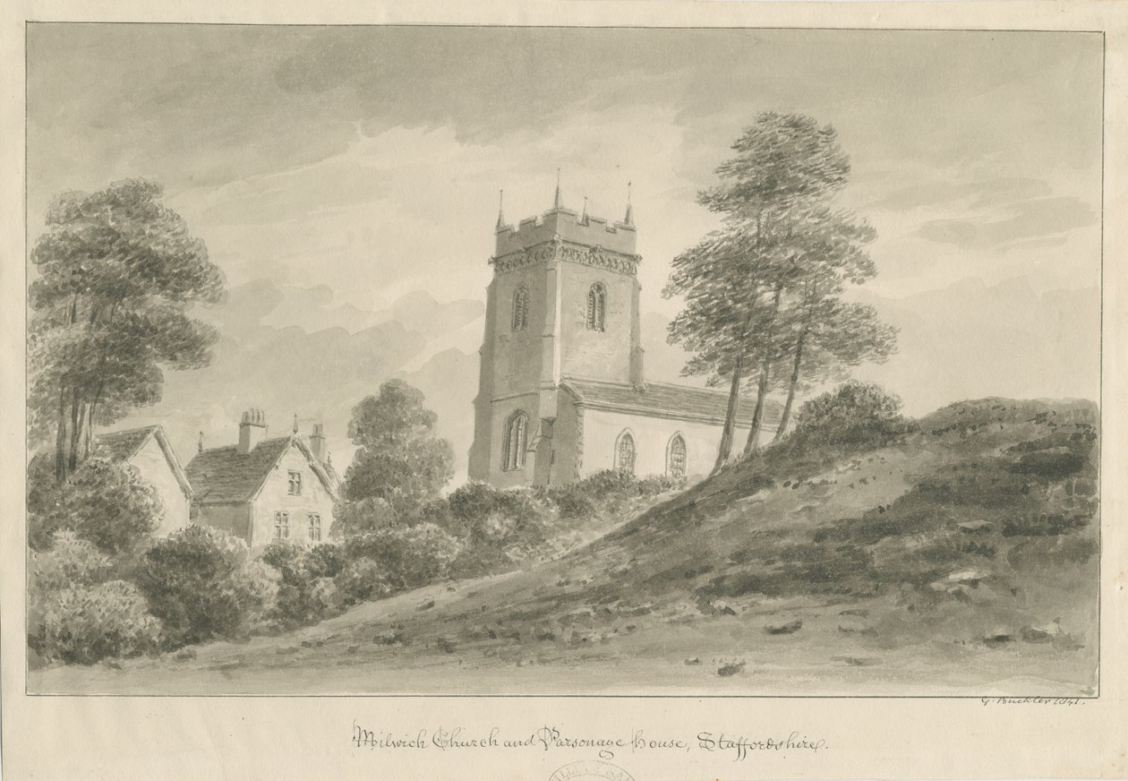 Chiesa e Casa Parrocchiale di Milwich da George Buckler
