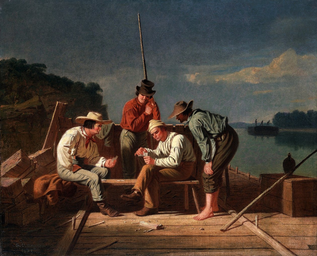 In a Quandary, or Mississippi Raftsmen at Cards (In un dilemma, o zattera del Mississippi a carte) da George Caleb Bingham