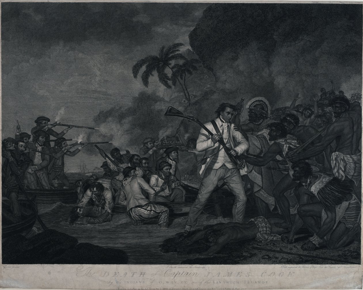 La morte del capitano James Cook per mano degli indiani di Owhyee, una delle Isole Sandwich da George Carter