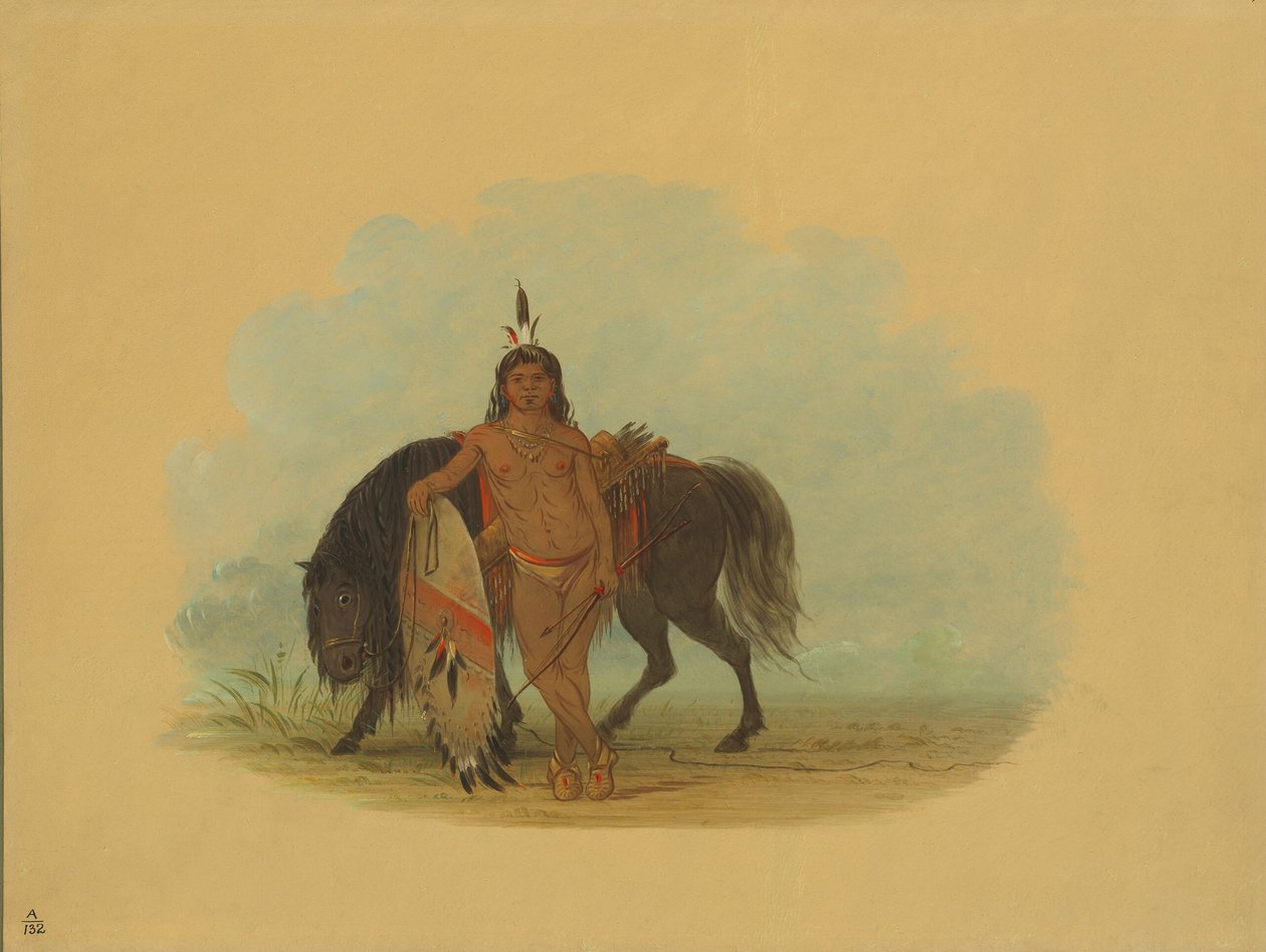 Un guerriero Cheyenne che riposa il suo cavallo da George Catlin