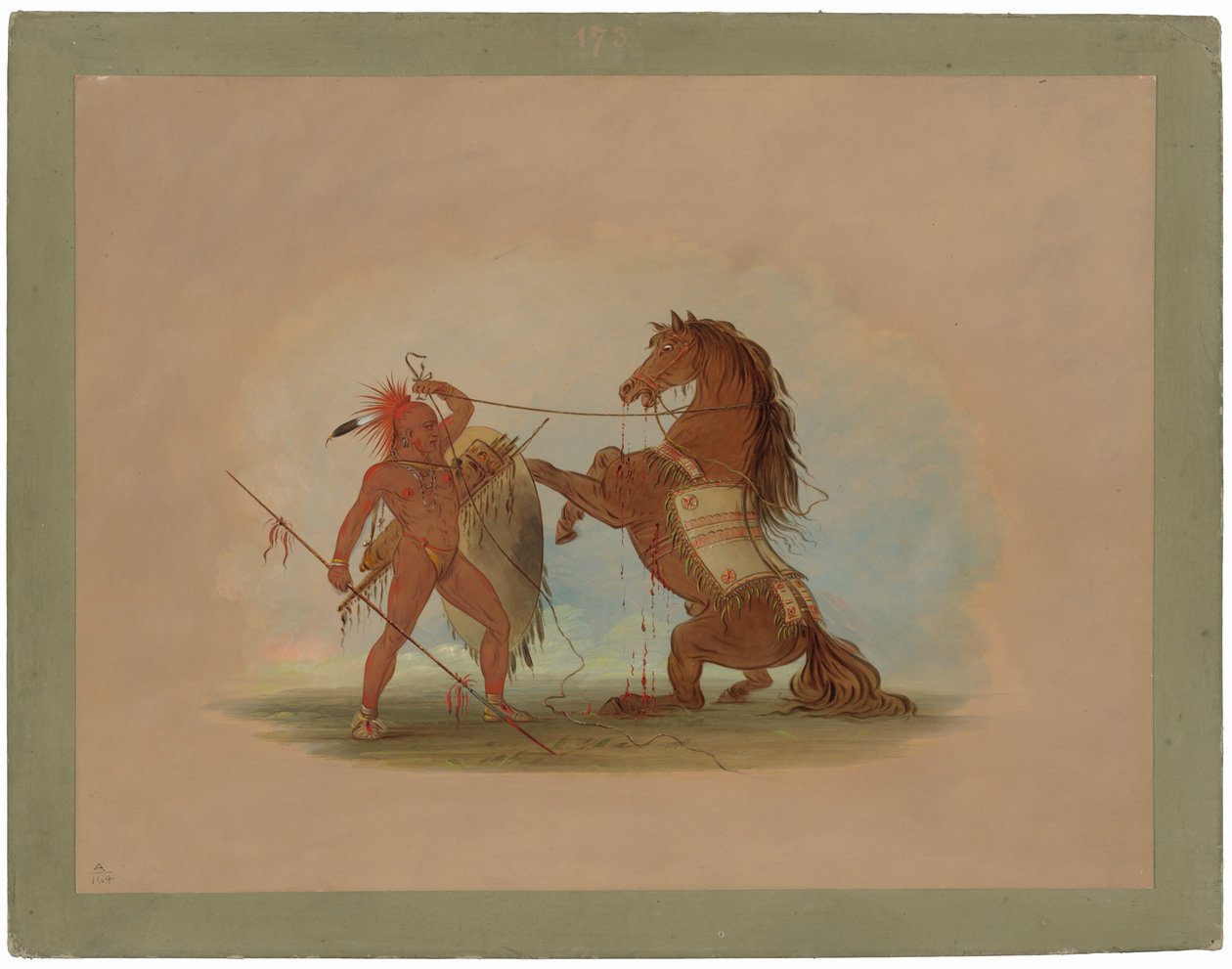 Un guerriero Pawnee che sacrifica il suo cavallo preferito da George Catlin