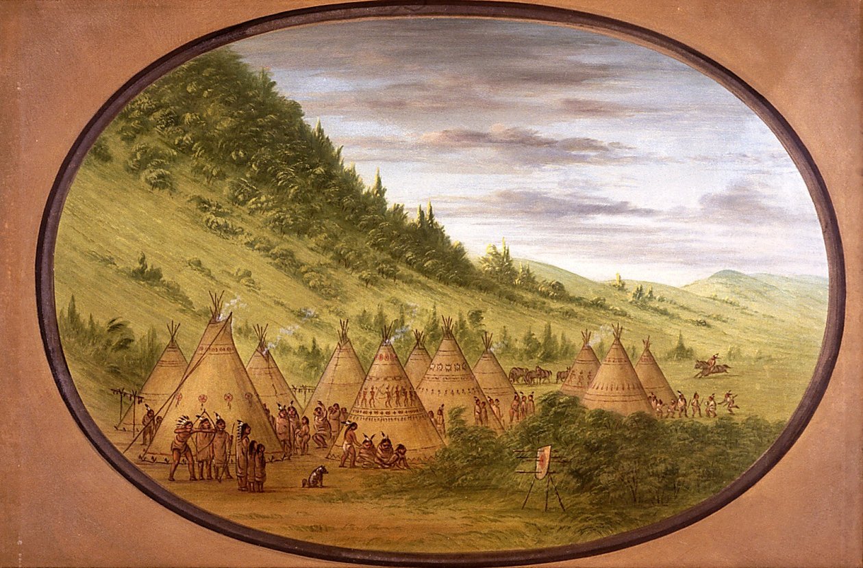 Un villaggio ojibwe di tende di pelle da George Catlin
