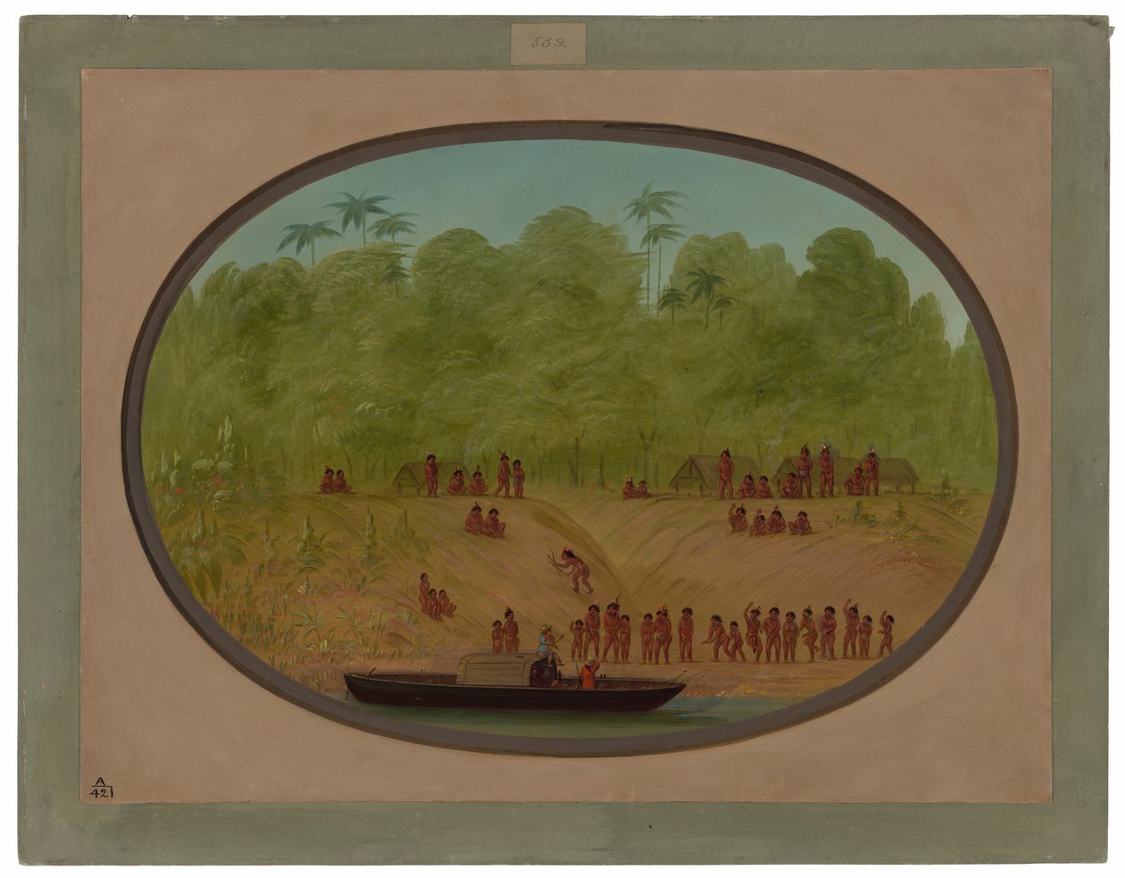 Un villaggio Omagua - Schizzo di una barca da George Catlin