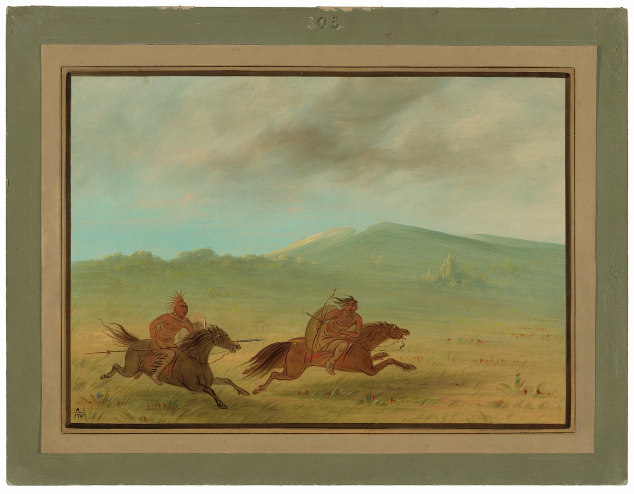 Un indiano Osage che insegue un Camanchee da George Catlin