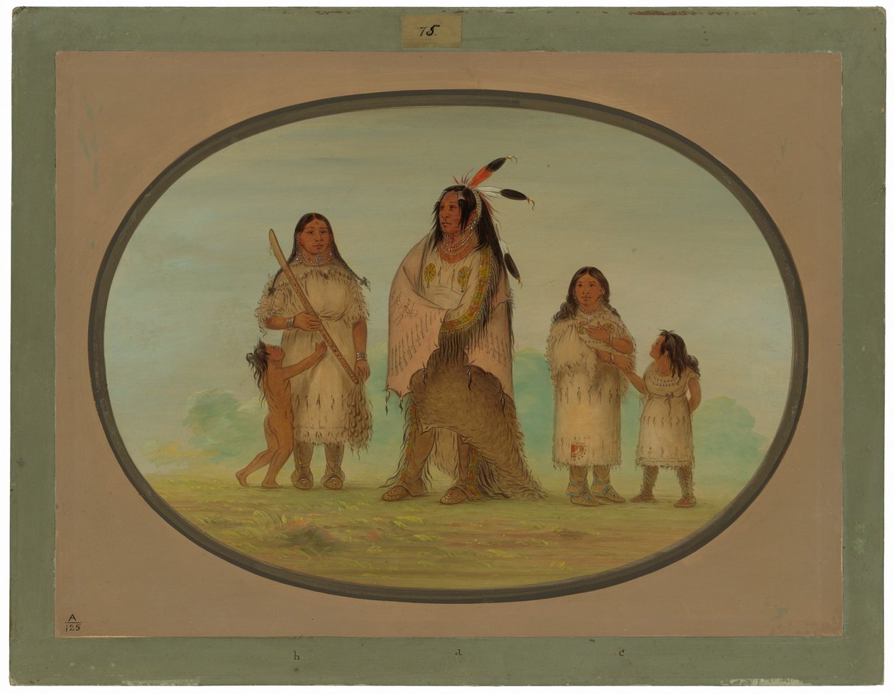 Guerriero Assinneboine e la sua famiglia da George Catlin
