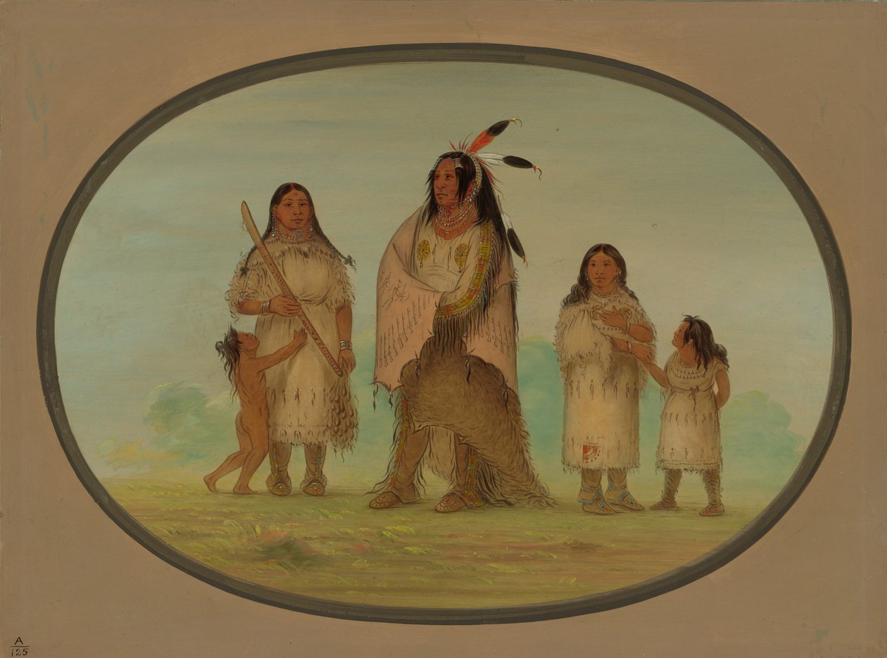 Guerriero Assinneboine e la sua famiglia da George Catlin