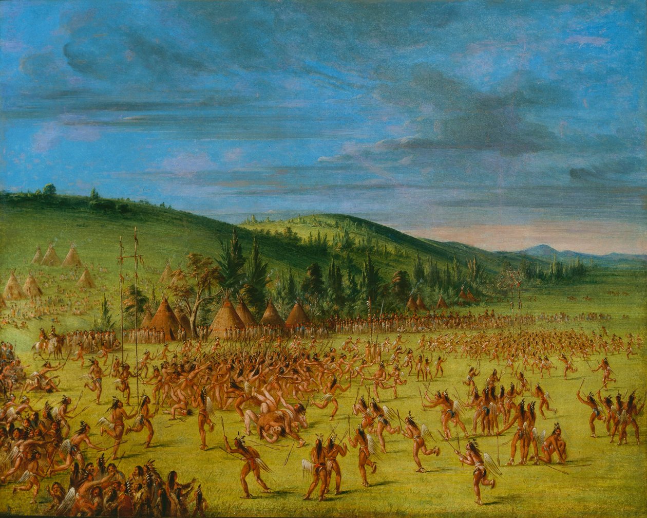 Il gioco della palla dei Choctaw: palla in alto da George Catlin
