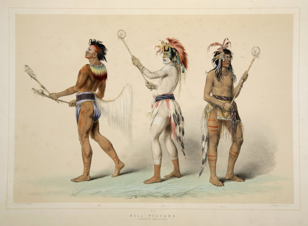Giocatori di palla, da Catlins North American Indian Portfolio. Hunting Scenes and Amusements of the Rocky Mountains and Prairies of America, pub. 1845 da George Catlin