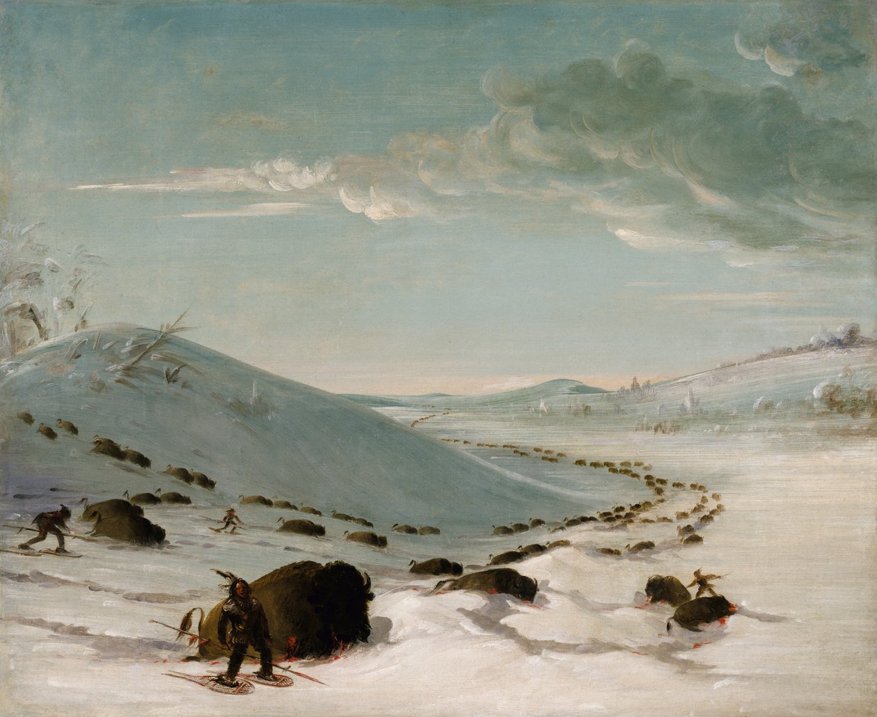 Caccia al Bisonte in Inverno, Indiani con Racchette da Neve, 1832-1833 da George Catlin
