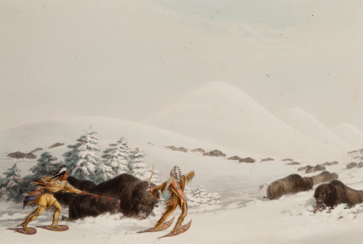 Caccia al bisonte con le racchette da neve da George Catlin