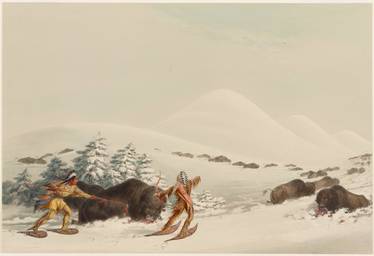 Caccia al bisonte con le racchette da neve da George Catlin
