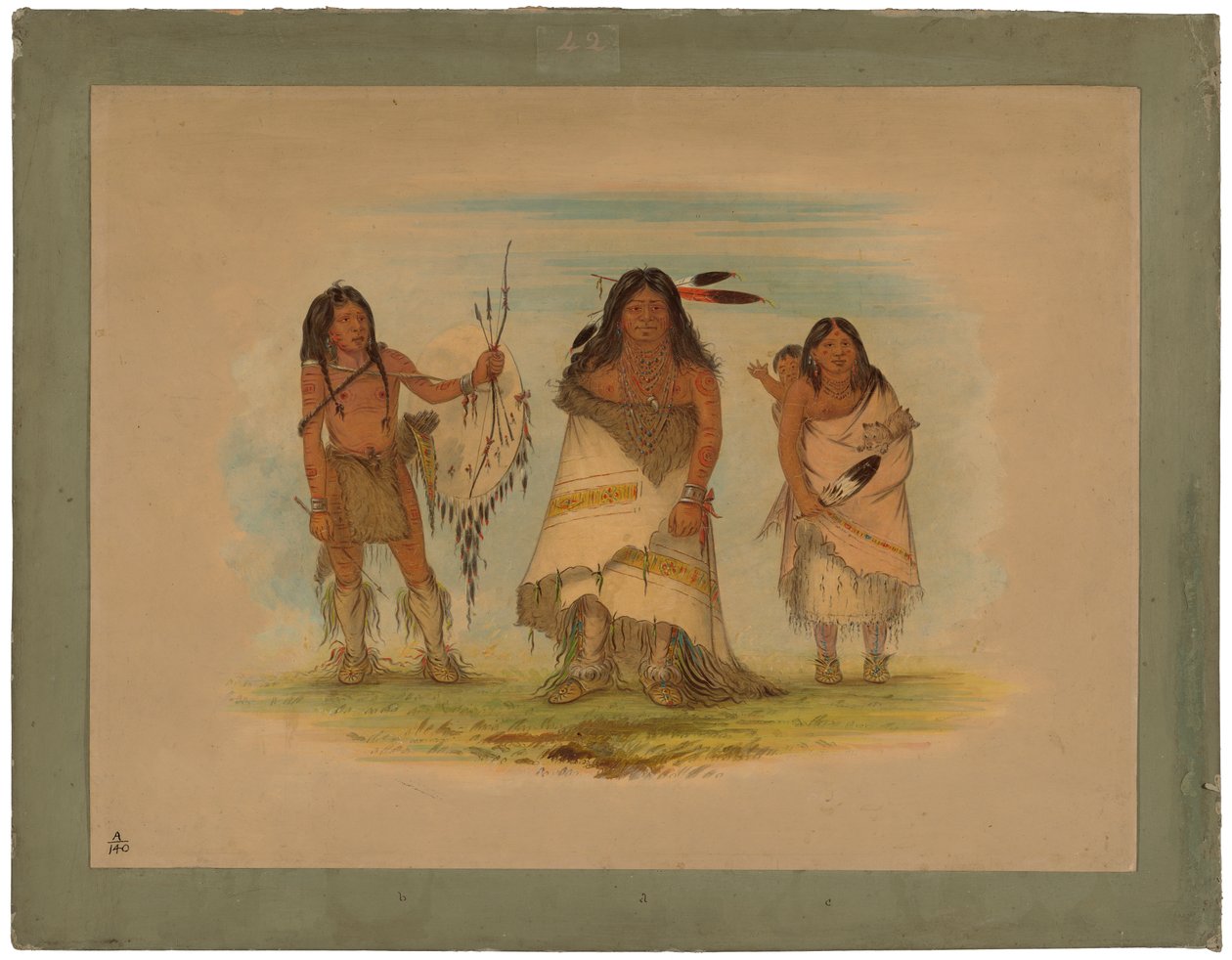 Capo Comanche, sua moglie e un guerriero da George Catlin