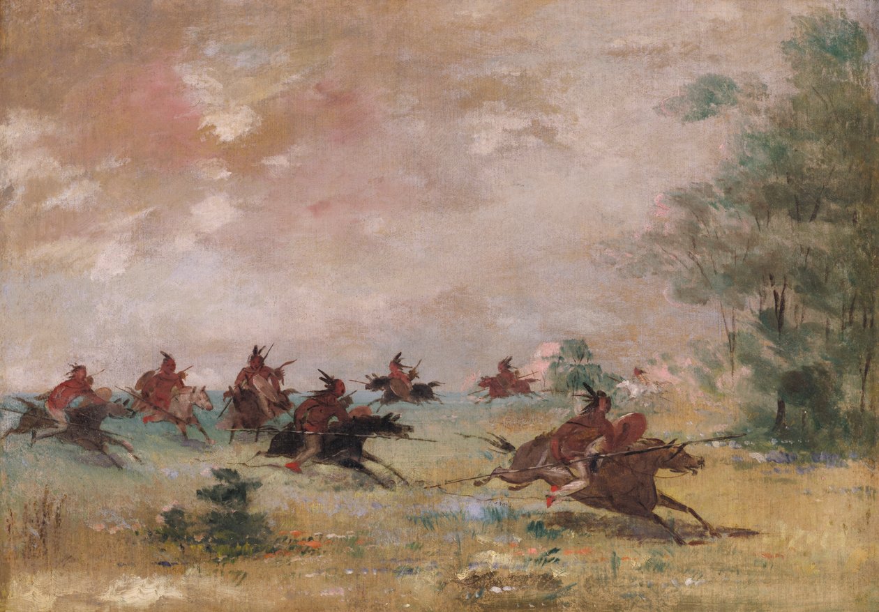 Gruppo di guerra Comanche, montato su cavalli selvaggi, 1834-1837 da George Catlin