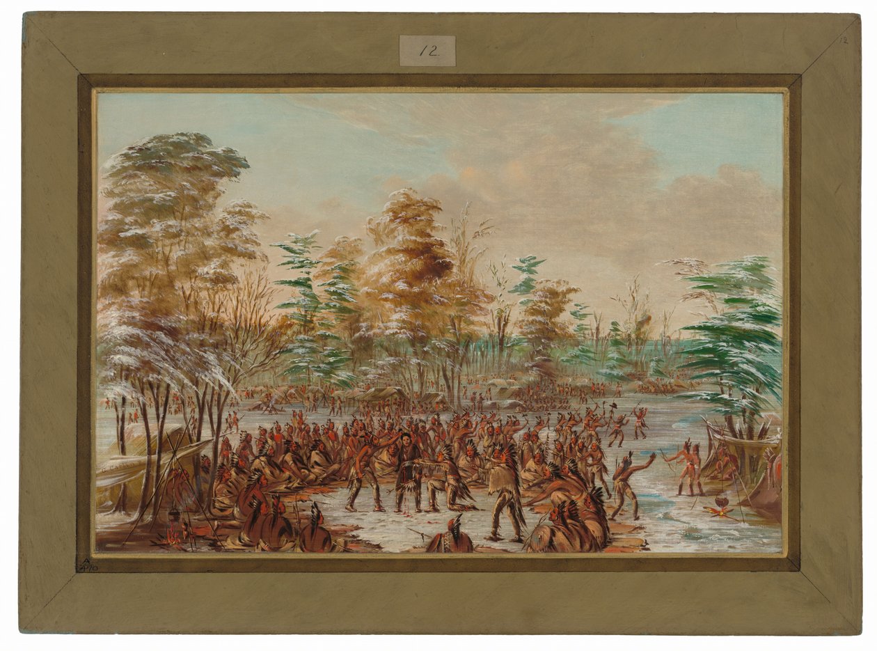 De Tonty negozia la pace nel villaggio degli Irochesi. 2 gennaio 1680 da George Catlin