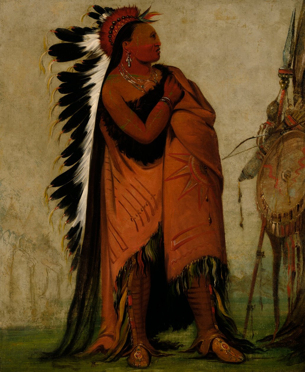Eé-hee-a-duck-cée-a, Colui che si lega i capelli prima da George Catlin