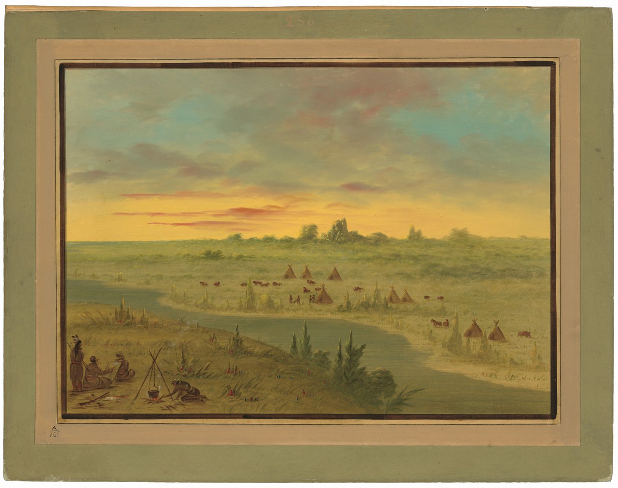 Accampamento di indiani Pawnee al tramonto da George Catlin