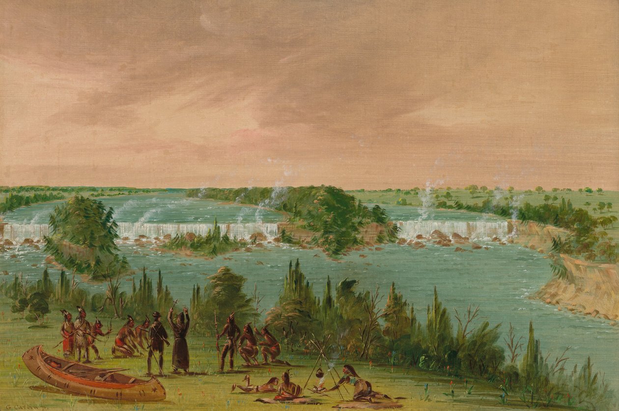 Padre Hennepin e compagni alle cascate di St. Anthony, 1 maggio 1680, 1847-1848 da George Catlin