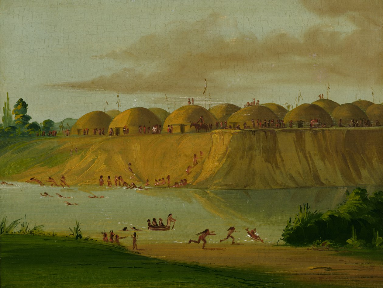 Villaggio Hidatsa, capanne coperte di terra, sul fiume Knife, 1810 miglia sopra St. Louis, 1832 da George Catlin
