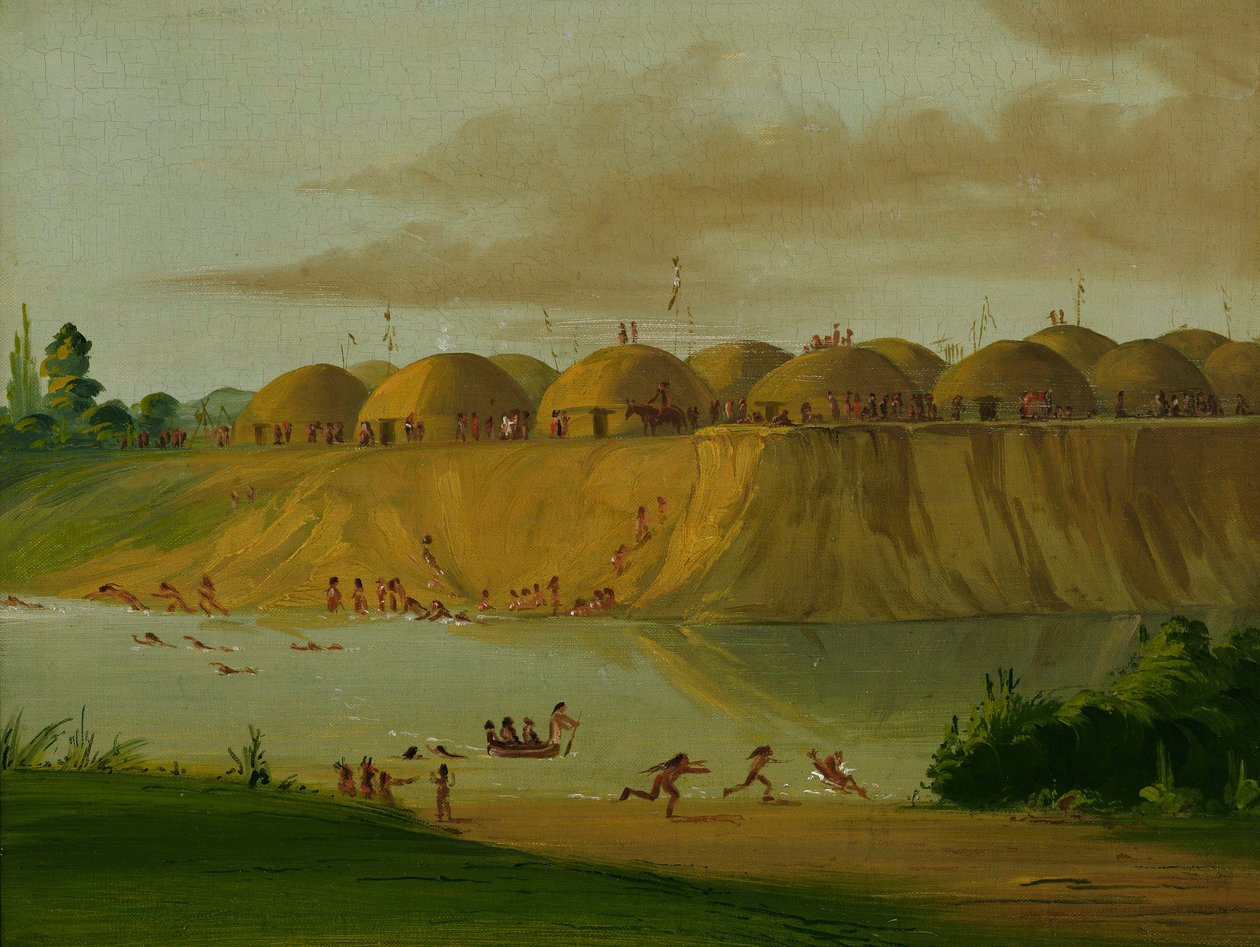 Villaggio Hidatsa, logge coperte di terra, sul fiume Knife, 1810 miglia sopra St. da George Catlin
