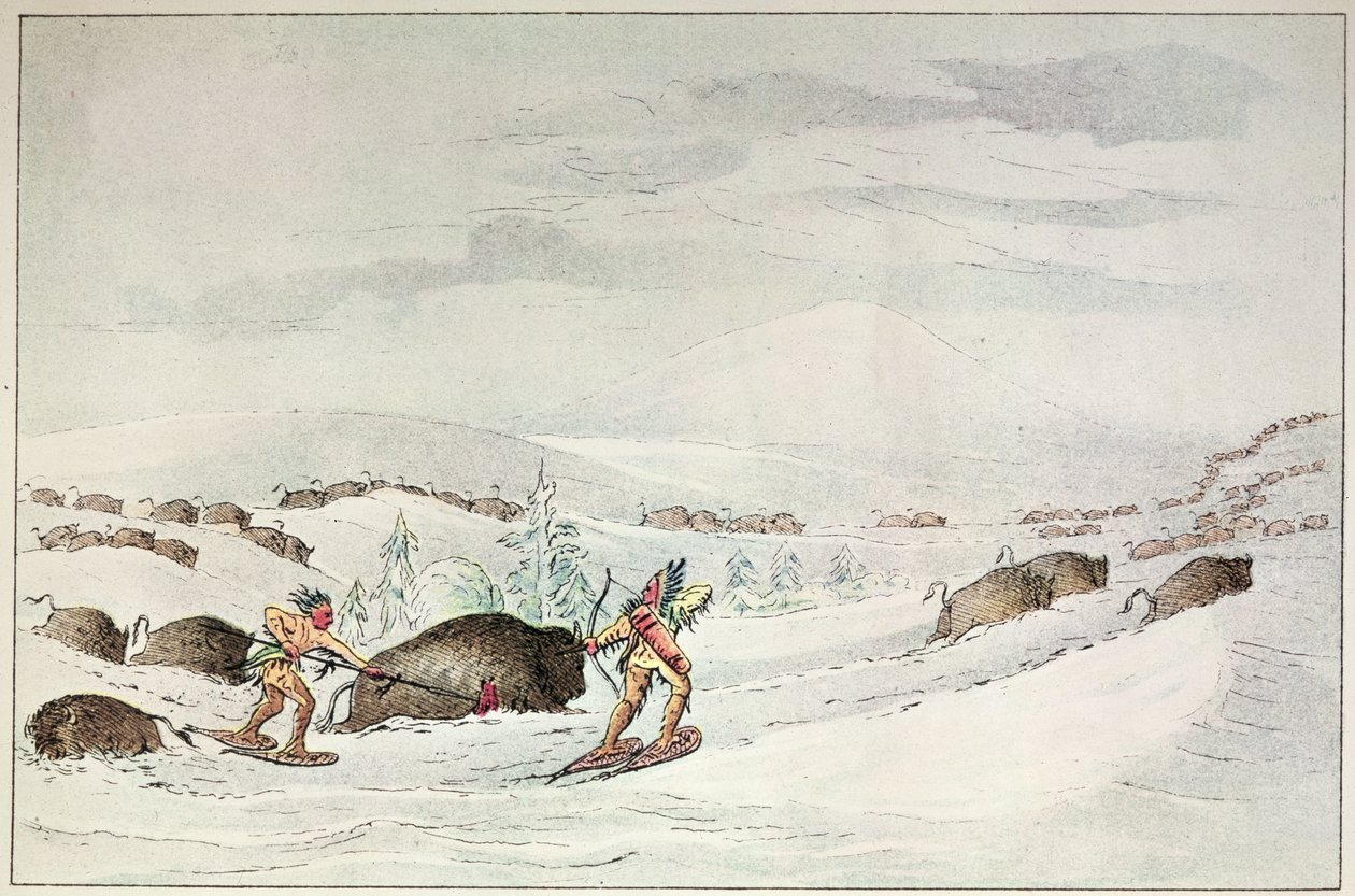 Caccia al bufalo con racchette da neve da George Catlin