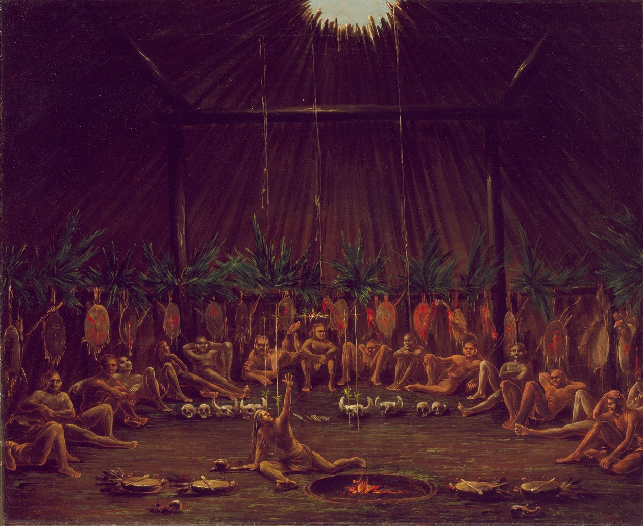 Vista interna della Medicine Lodge, cerimonia Mandan O-kee-pa da George Catlin