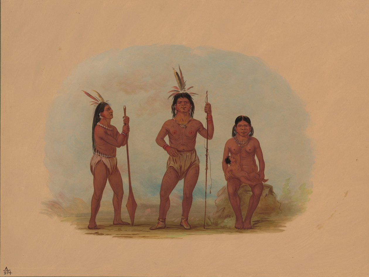Capo Klahoquaht, sua moglie e suo figlio da George Catlin