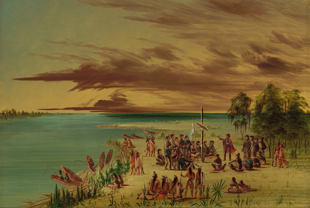 La Salle rivendica la Louisiana per la Francia, 9 aprile 1682 da George Catlin
