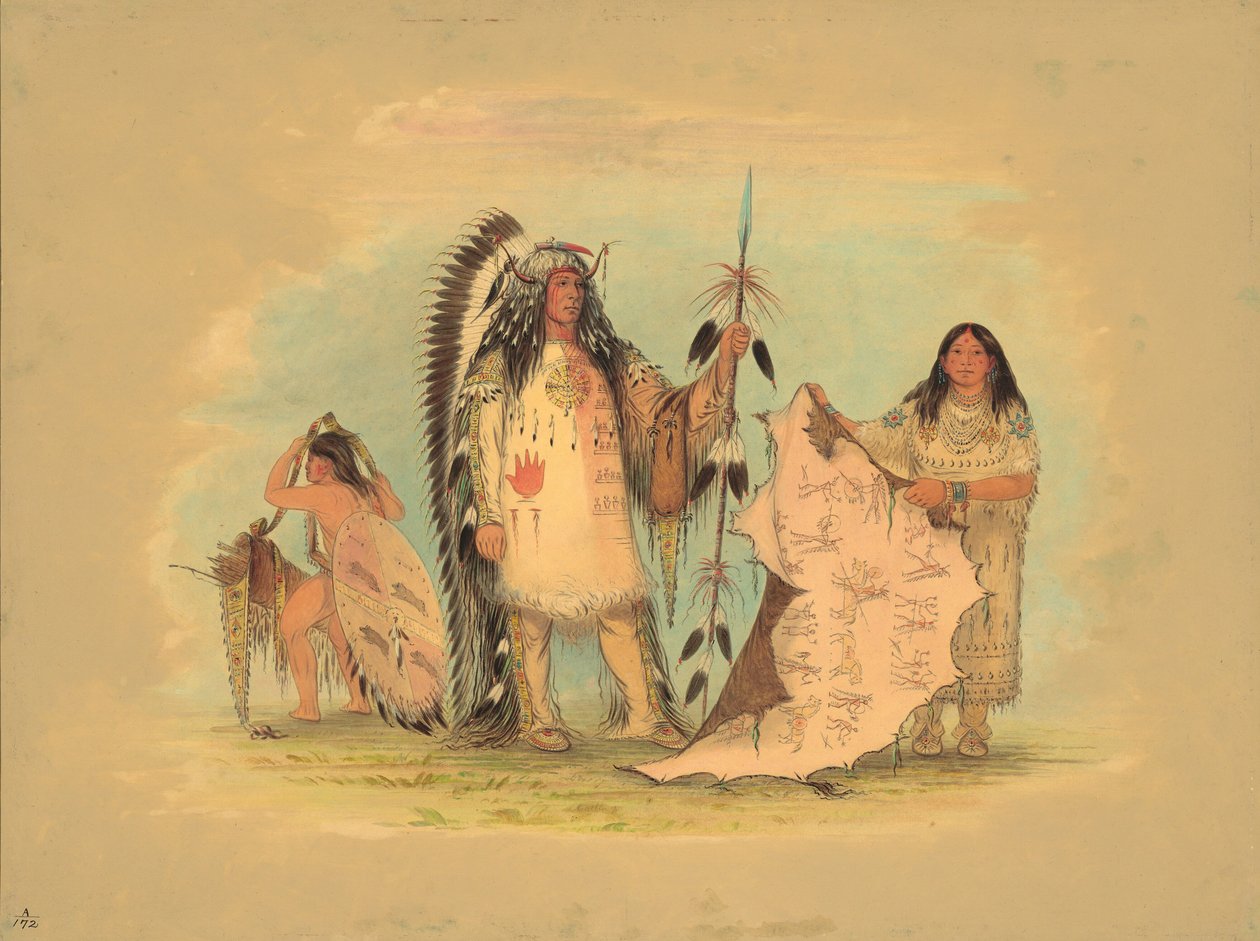 Capo guerriero Mandan con la sua moglie preferita, 1861-1869 da George Catlin