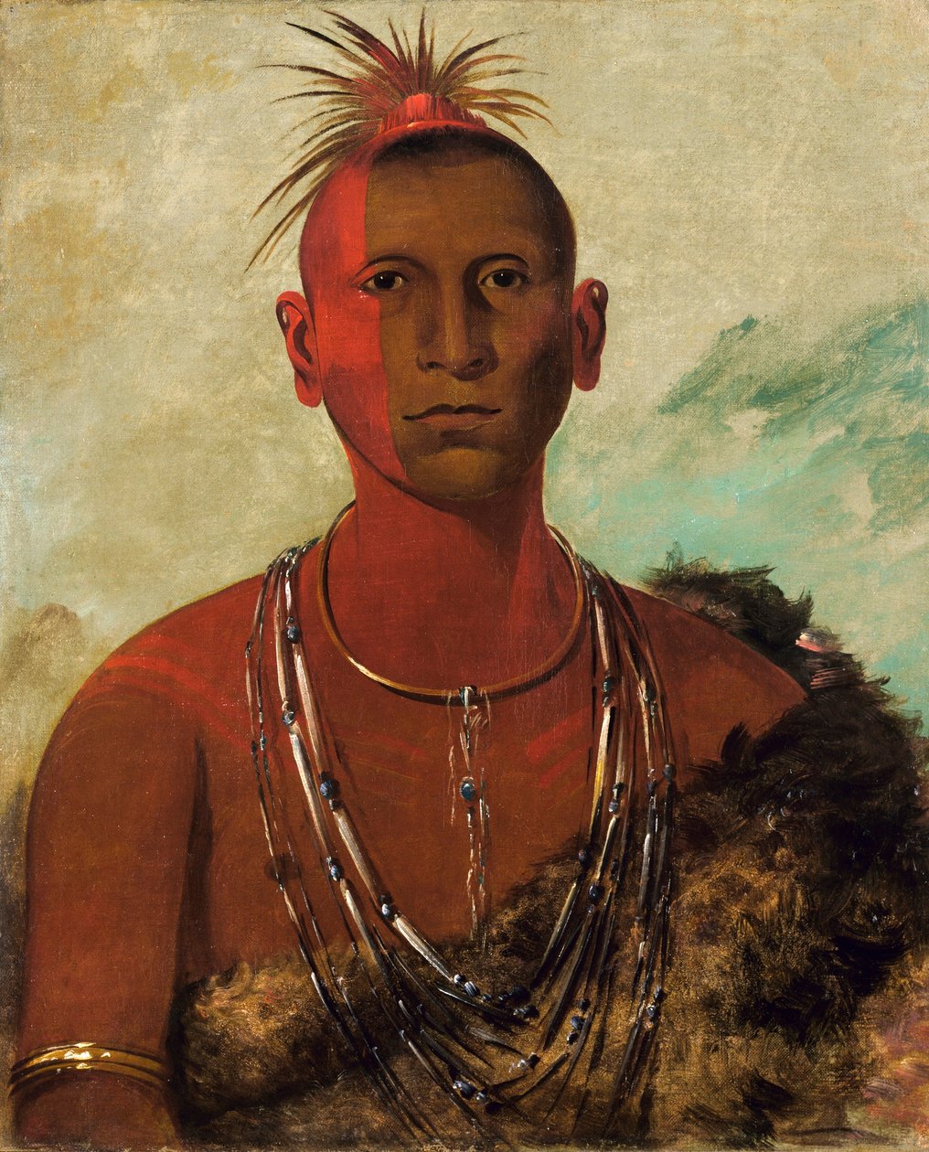 Náh-se-ús-kuk, Tuono turbinante, figlio maggiore di Falco nero da George Catlin
