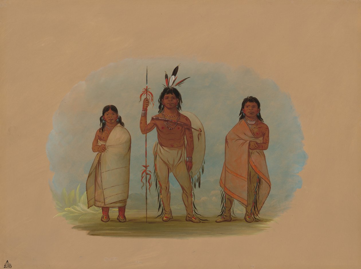 Capo Ottowa, sua moglie e un guerriero da George Catlin