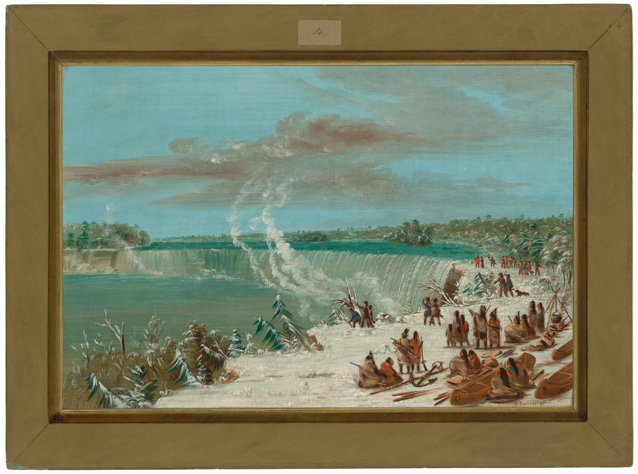 Trasporto attorno alle cascate del Niagara a Table Rock da George Catlin