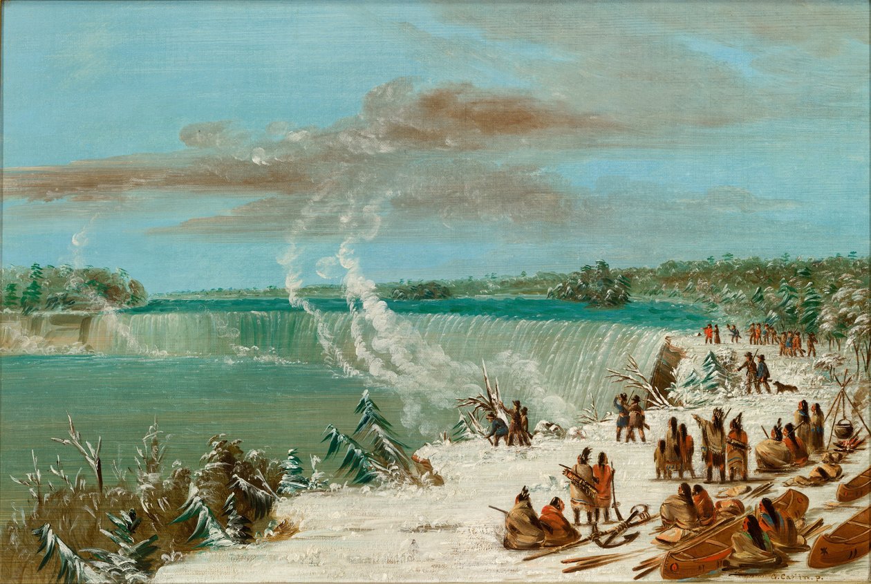 Portage intorno alle cascate del Niagara a Table Rock da George Catlin