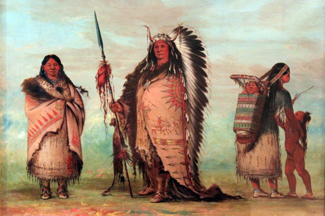 Sioux: Black Rock con la famiglia. Il capo presenta con orgoglio i suoi emblemi d