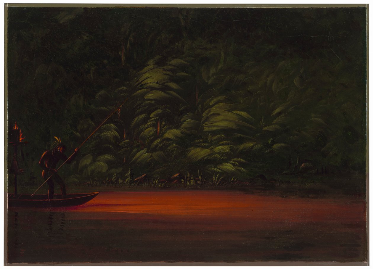 Pesca con la lancia alla luce delle torce sul Rio delle Amazzoni da George Catlin