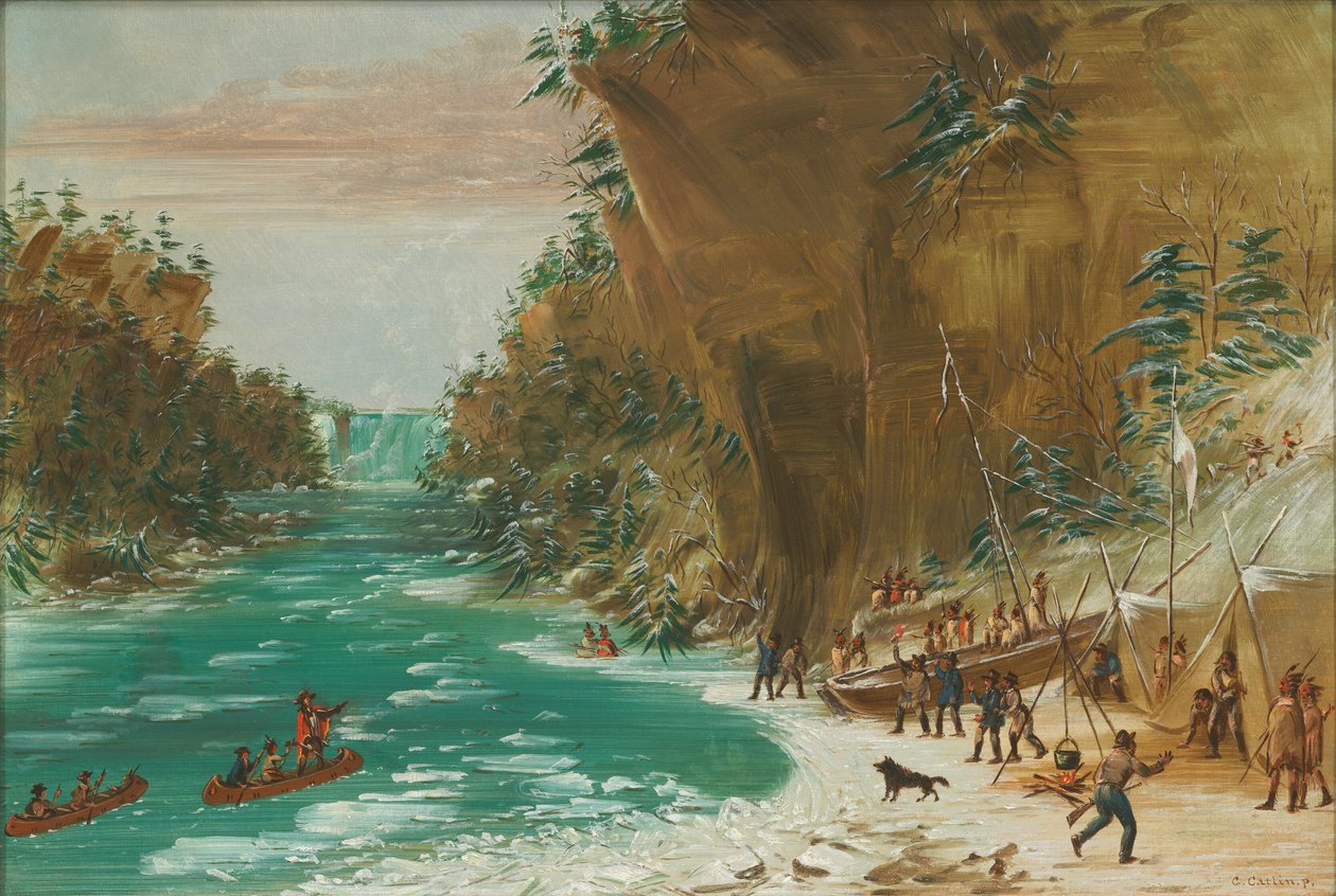 La spedizione accampata sotto le cascate del Niagara. 20 gennaio 1679, 1847-1848 da George Catlin