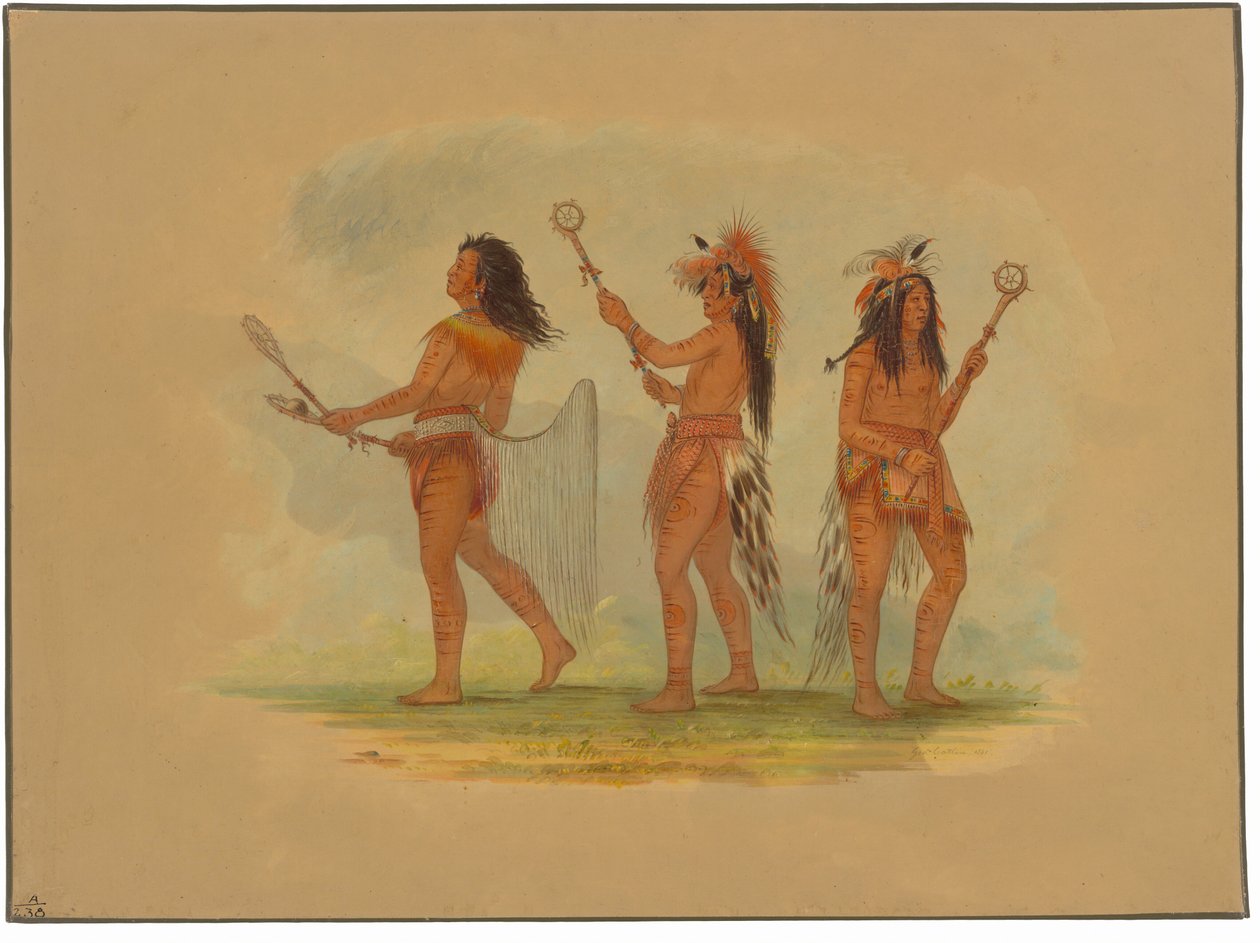 Tre celebri giocatori di palla - Choctaw, Sioux e Ojibbeway da George Catlin