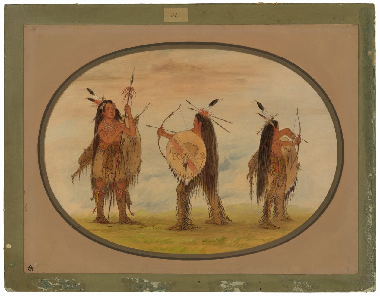 Tre guerrieri Mandan armati per la guerra da George Catlin