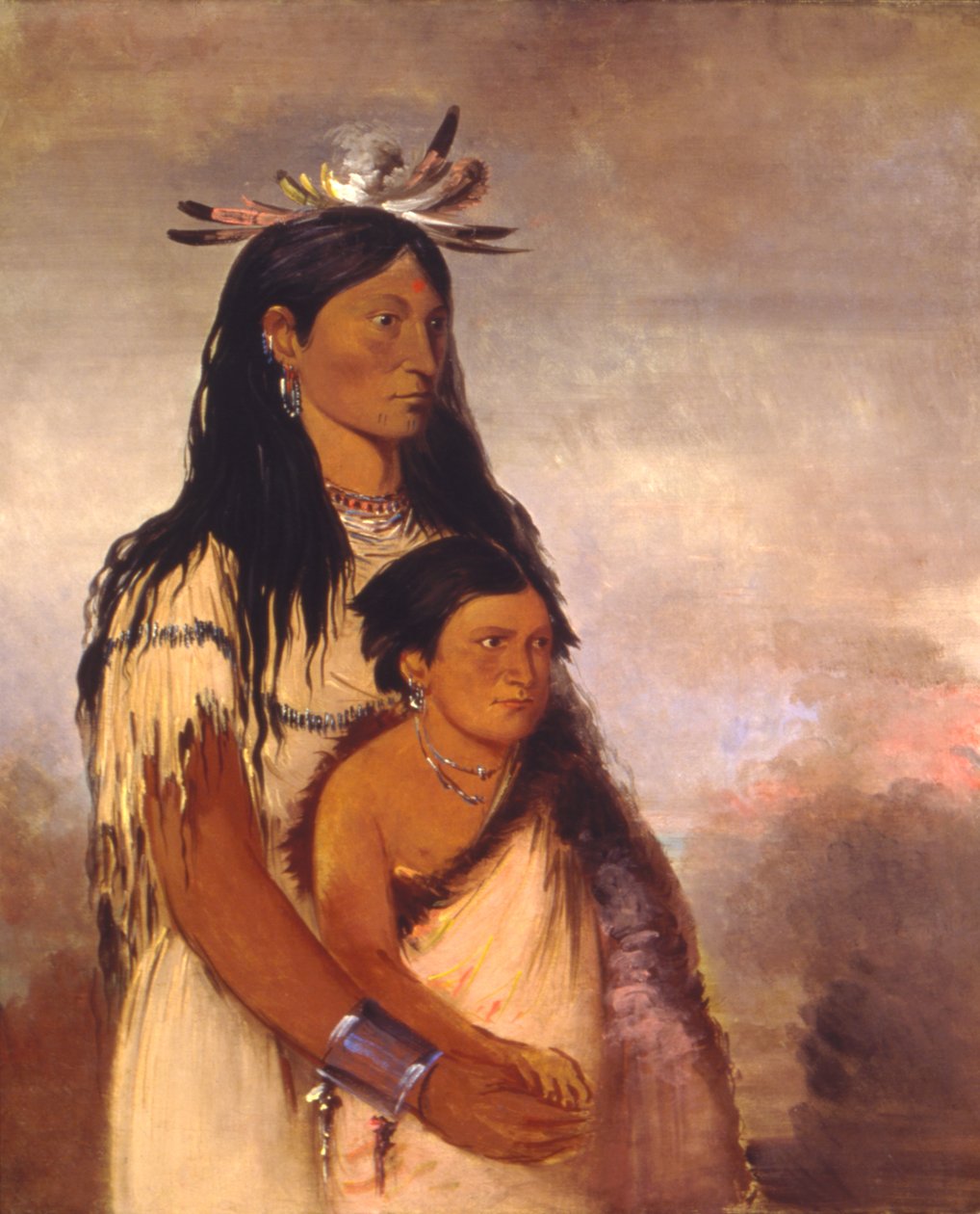 Túnk-aht-óh-ye, Tonante, un ragazzo, e Wun-pán-to-mee, Donnola bianca, una ragazza. da George Catlin