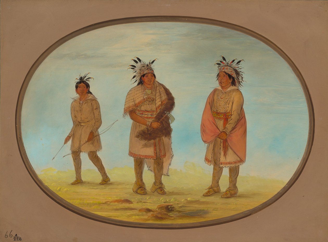 Due guerrieri Weeah e una donna da George Catlin