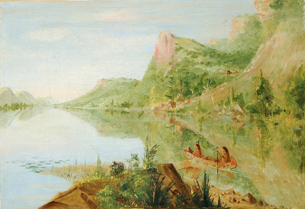 Vista sul fiume Wisconsin, Winnebago spara alle anatre da George Catlin