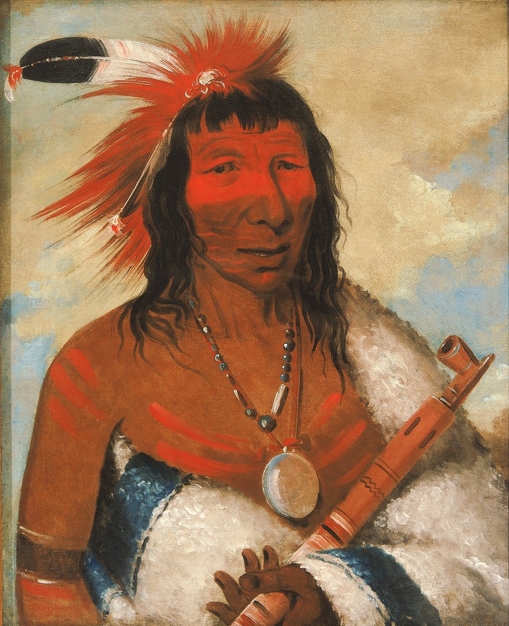 Wá-nah-de-túnk-ah, Grande Aquila (o Cane Nero), Capo della Banda O-hah-kas-ka-toh-y-an-te da George Catlin