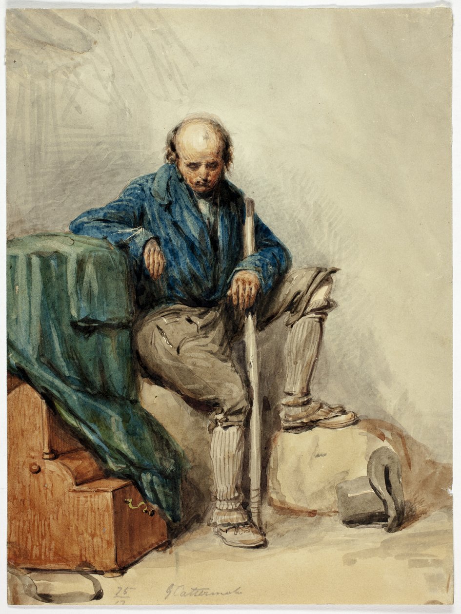Uomo calvo seduto su beni (recto); Signora in abito giallo (verso) da George Cattermole