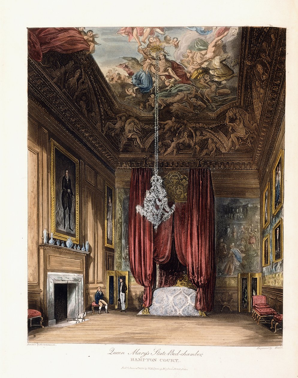 Camera da letto di stato della regina Maria, Hampton Court, 1819 da George Cattermole