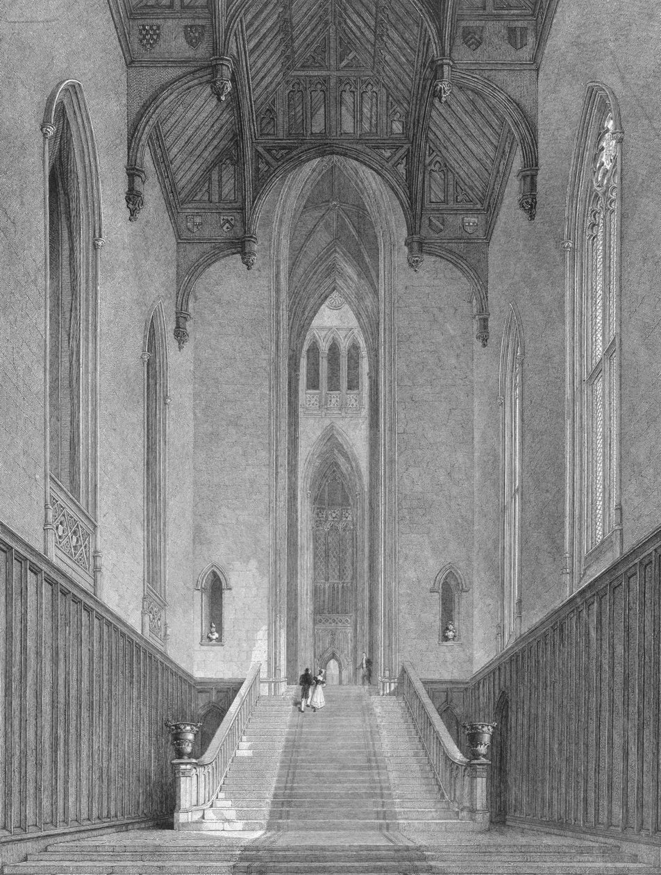 La grande sala occidentale che conduce al Grand Saloon o Ottagono, Fonthill Abbey, incisa da C.J. Varrall, 1823 da George Cattermole