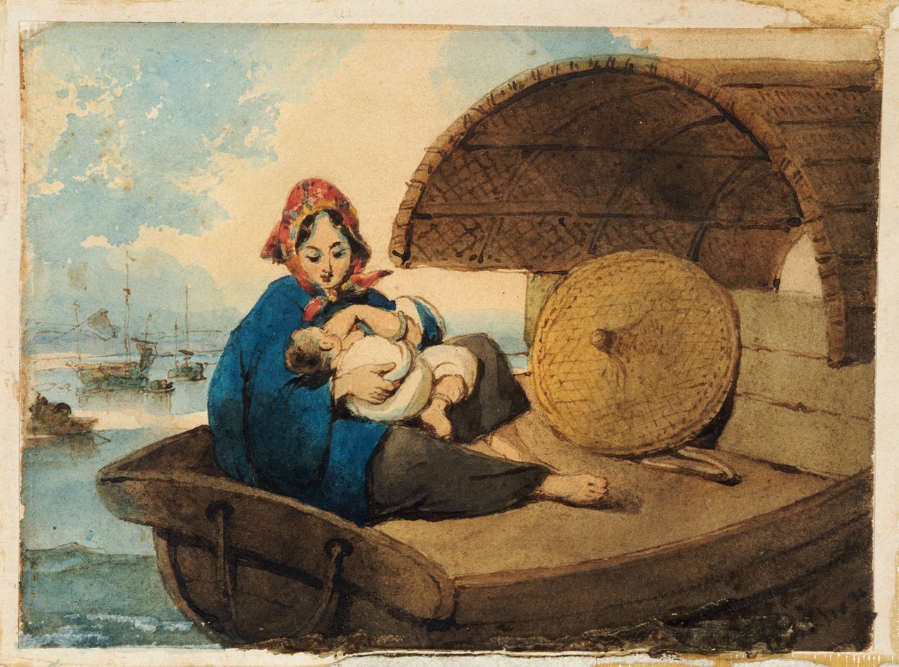 Una Donna Tanka con il suo Bambino su una Barca da George Chinnery