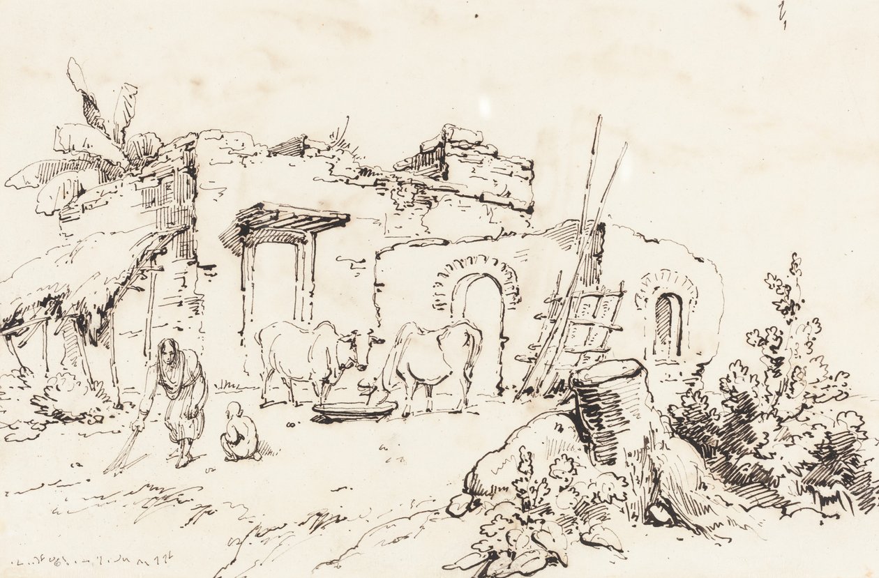Una scena di villaggio in India (verso) da George Chinnery